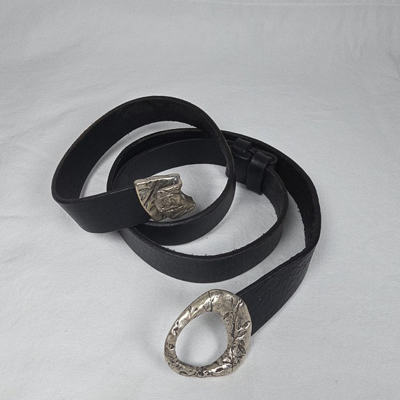 Coldwater Creek Black Leather Belt Womens L/XL With Silver Tone Buckle Boho - Picture 2 of 6